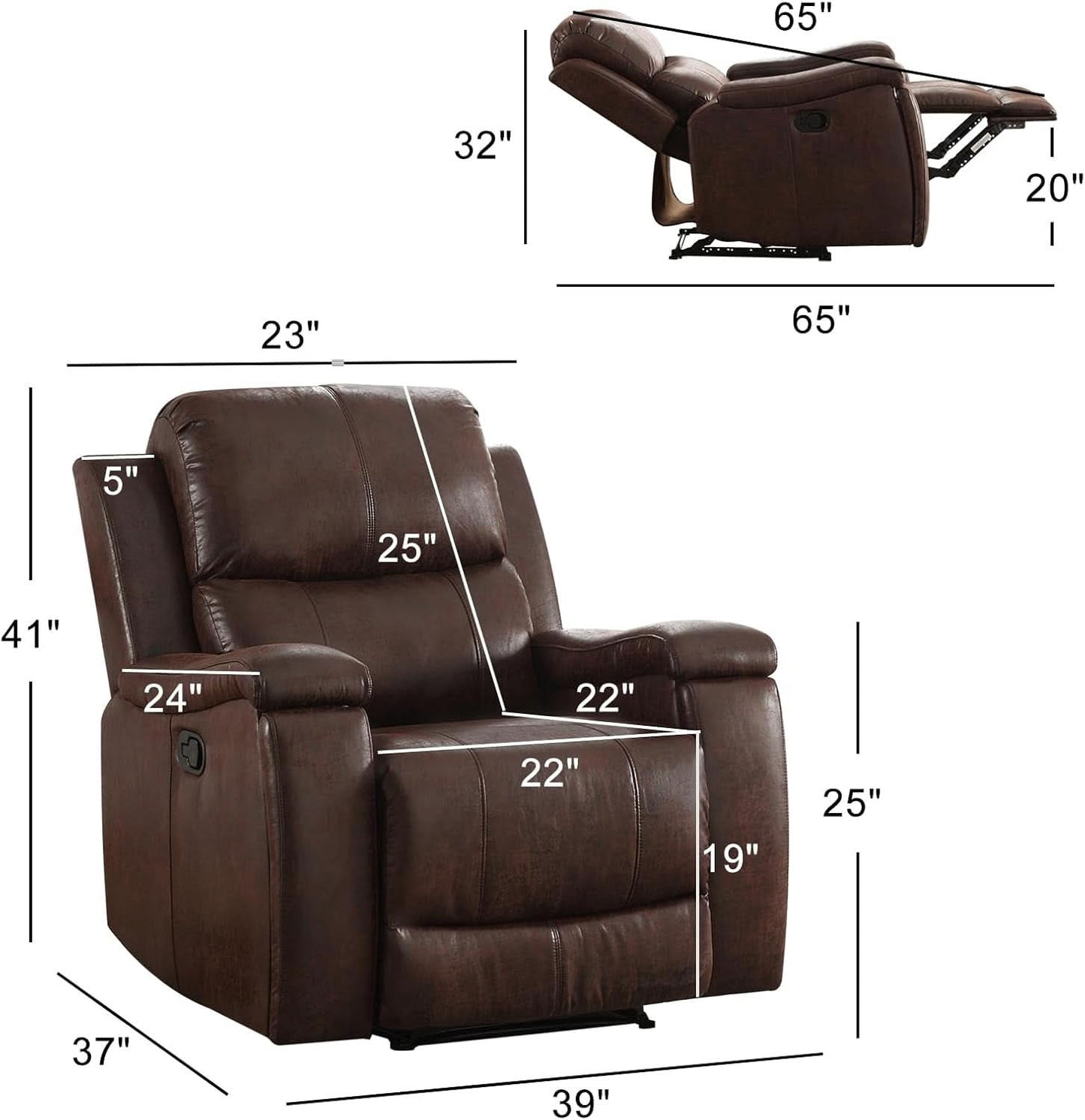 Leather Recliner Chair Red Brown With Concealed Cup Holders
