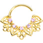 16G 5/16 Pink Gem Gold Tone Lovely Leaves Closure Ring