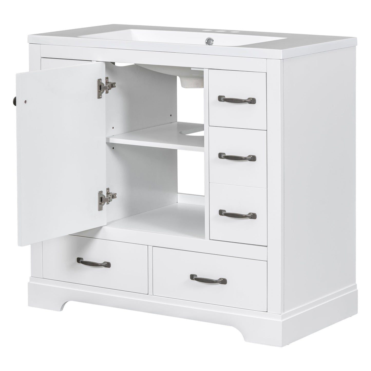 36' Bathroom Vanity with Sink Combo, Six Drawers, Multi-Functional Drawer Div...