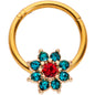 16G 5/16 Red Gem Gold Tone Christmas Flower Hinged Segment Ring