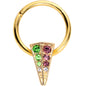 16G 3//8 Pink Green Gem Gold Tone Triangle Hinged Segment Ring
