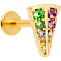 16G 3/8 Pink Green Gem Gold Tone Triangle Labret Monroe Tragus