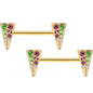 14G 9/16 Pink Green Gem Gold Hue Triangle Barbell Nipple Ring Set