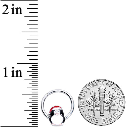 16G 3/8 Penguin Santa Hat Christmas Hinged Segment Ring