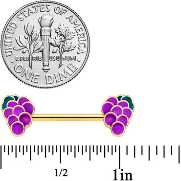 14G 9/16 Gold Tone Sweet Purple Grapes Barbell Nipple Ring Set