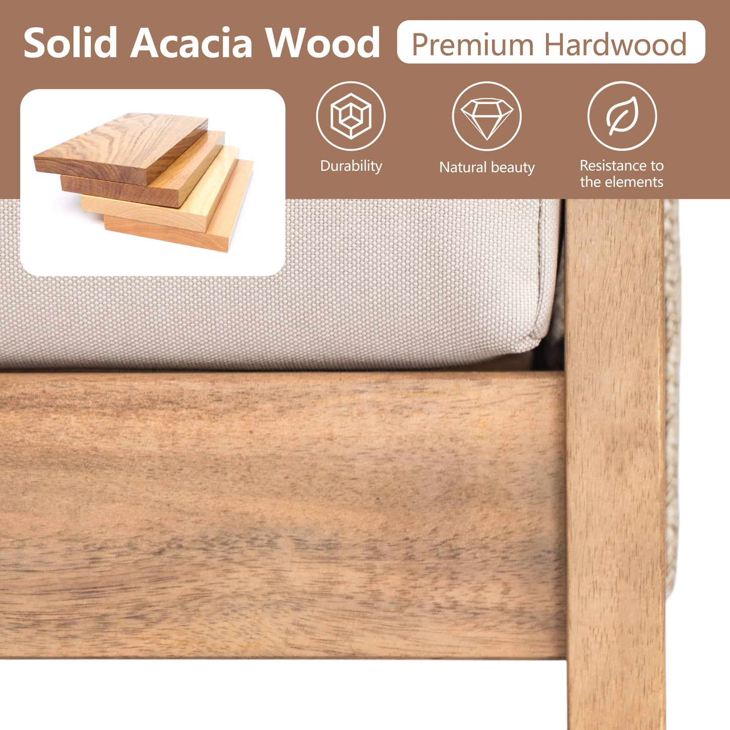 Outdoor Conversation Set 4 Piece Acacia Wood Rope