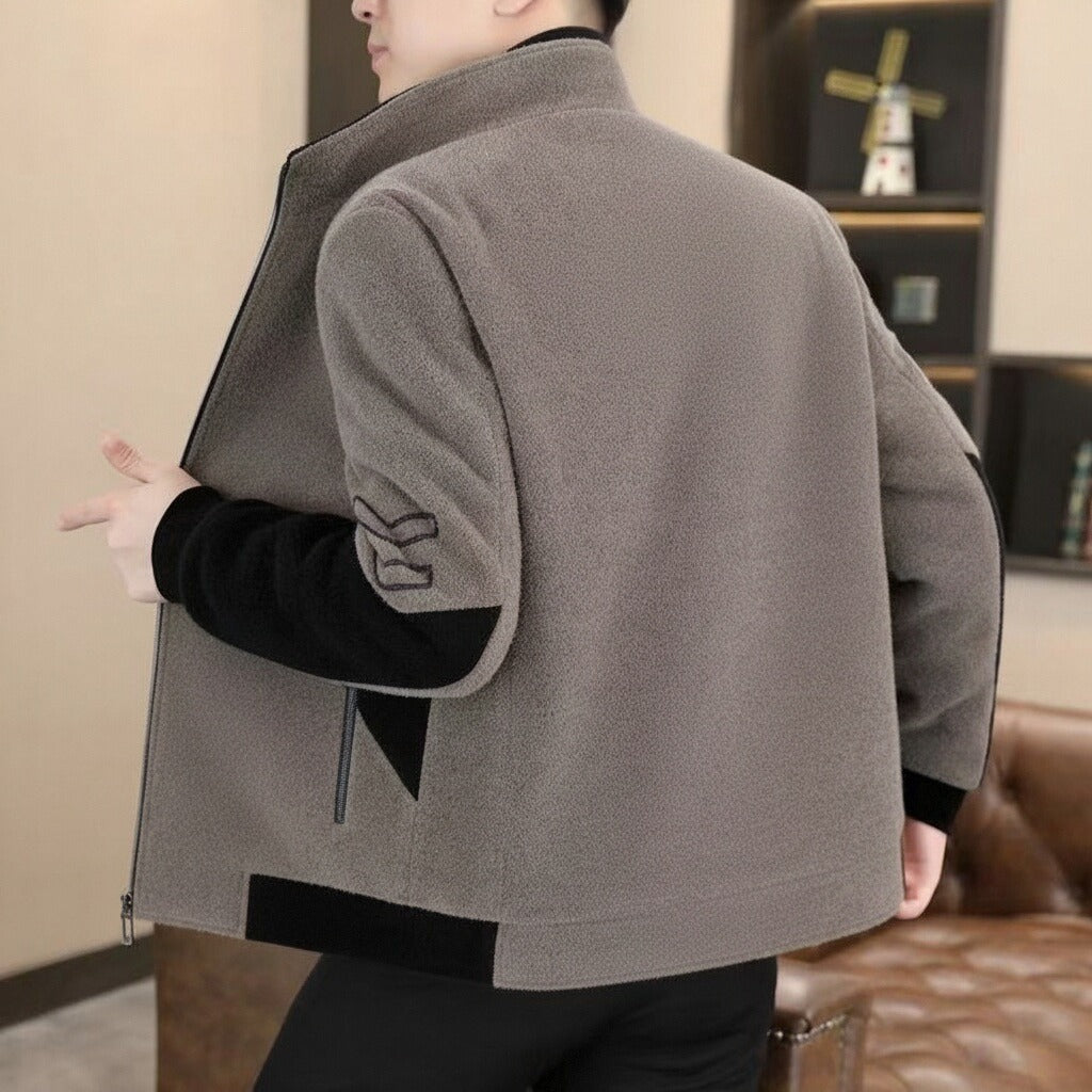 Mens Stand-Neck Jacket With Fleece Lining And Thickened Outerwear