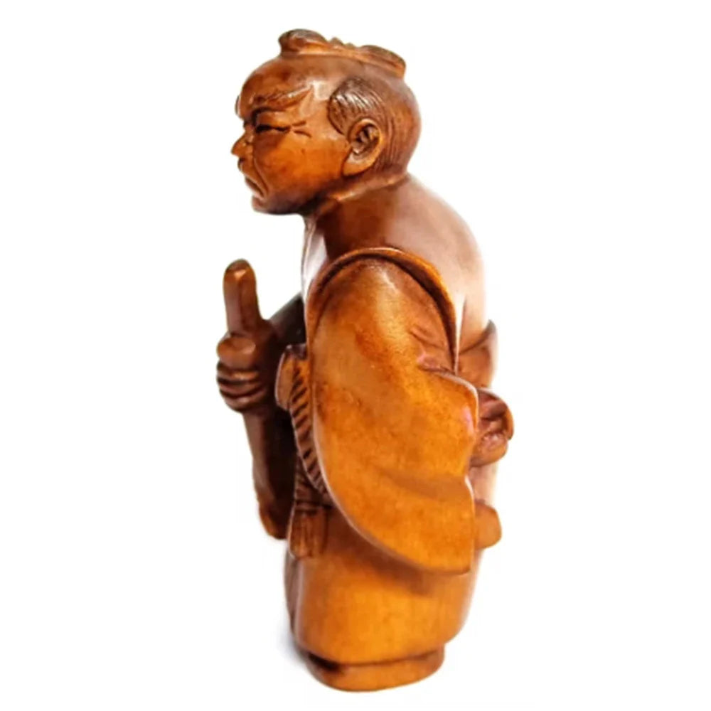 2" Boxwood Samurai Netsuke Figurine – Japanese Miniature Art