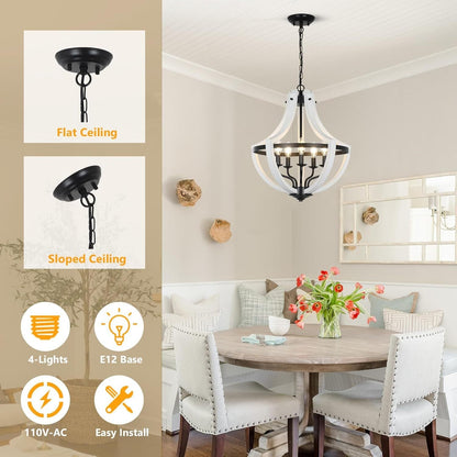 Chandelier 5-Light White Wood
