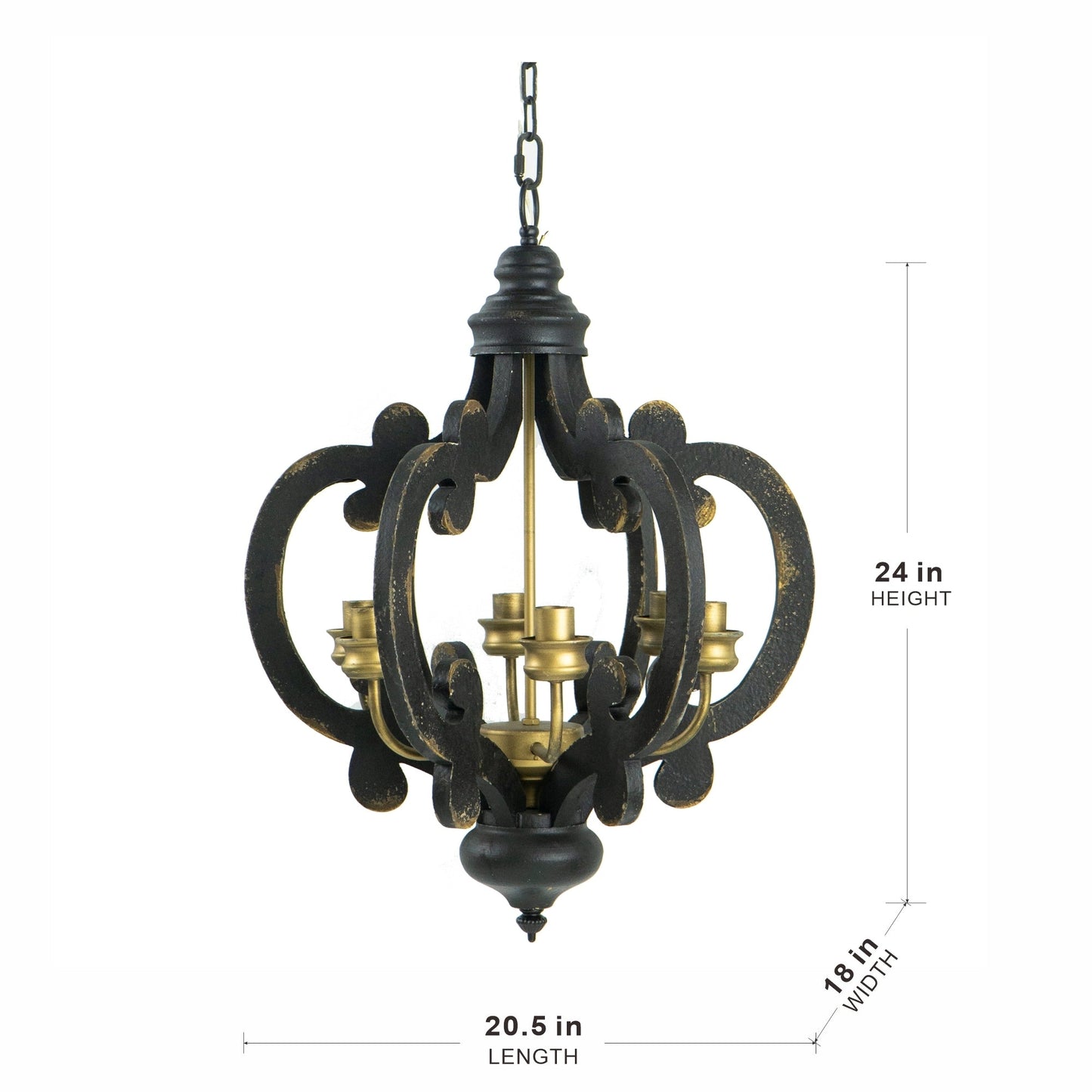 French Country Wood Chandelier 6-Light Farmhouse Pendant 28 In Chain
