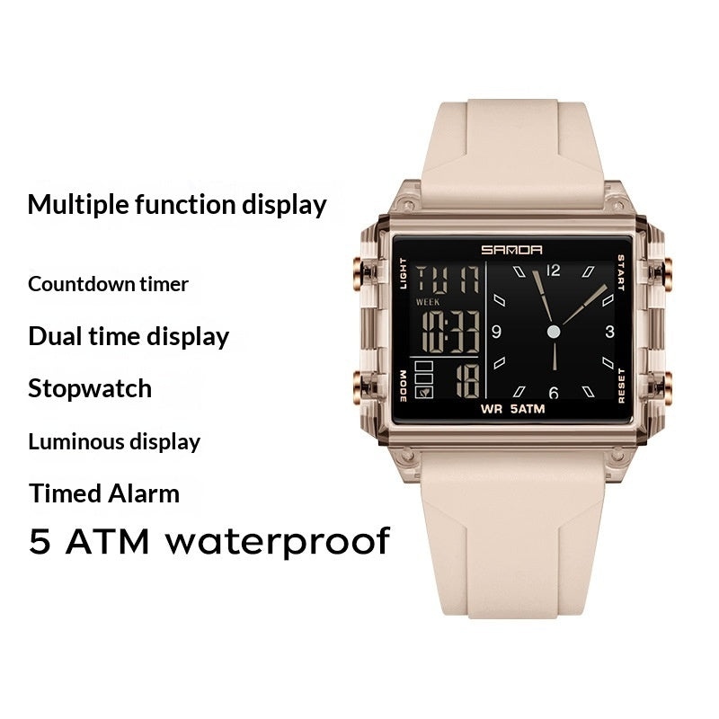 Square Large-dial Sports Watch With Waterproof Electronic Display