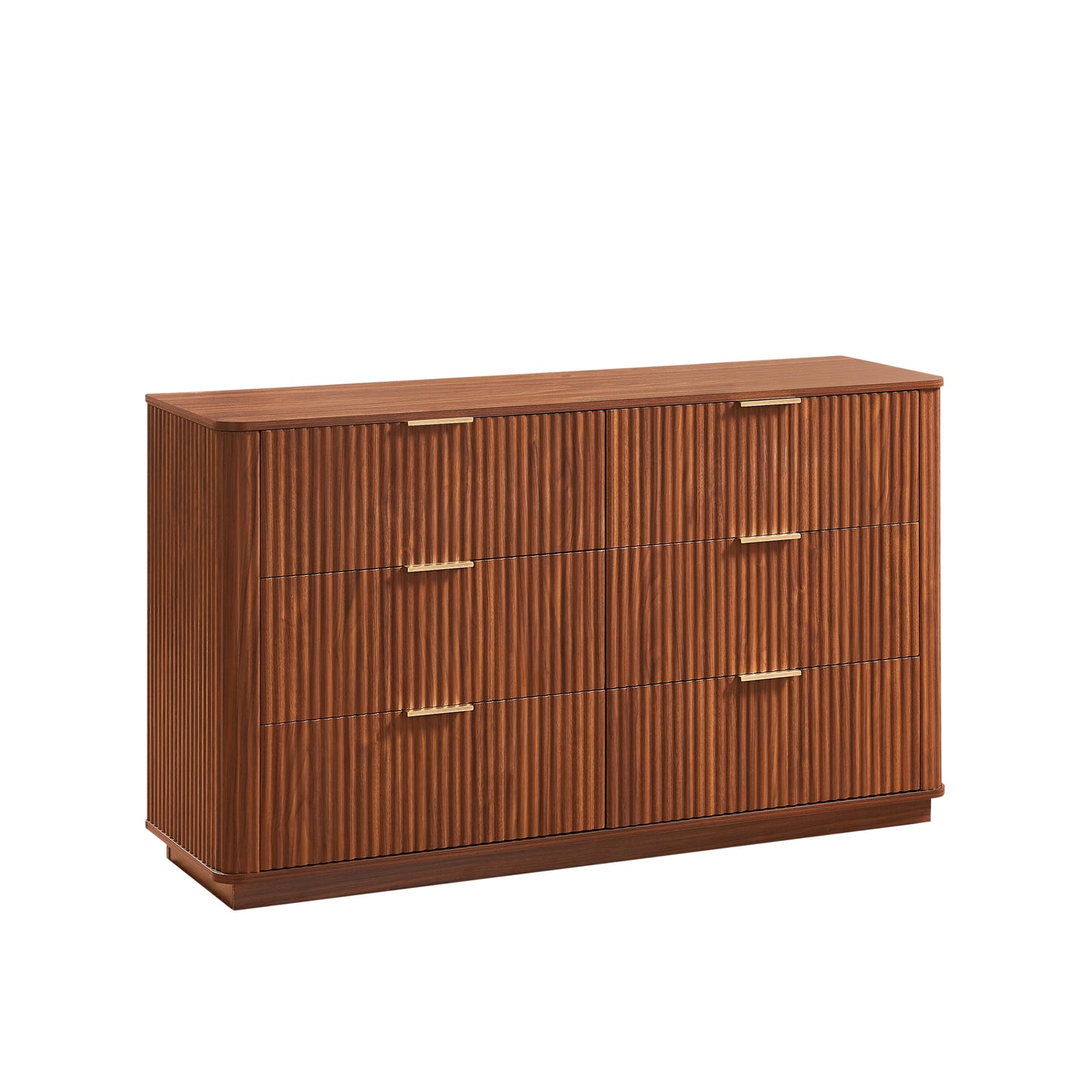 Dresser Modern 6-Drawer Walnut MDF Wave Texture 55.1x15.75x31.5 In 150 LB