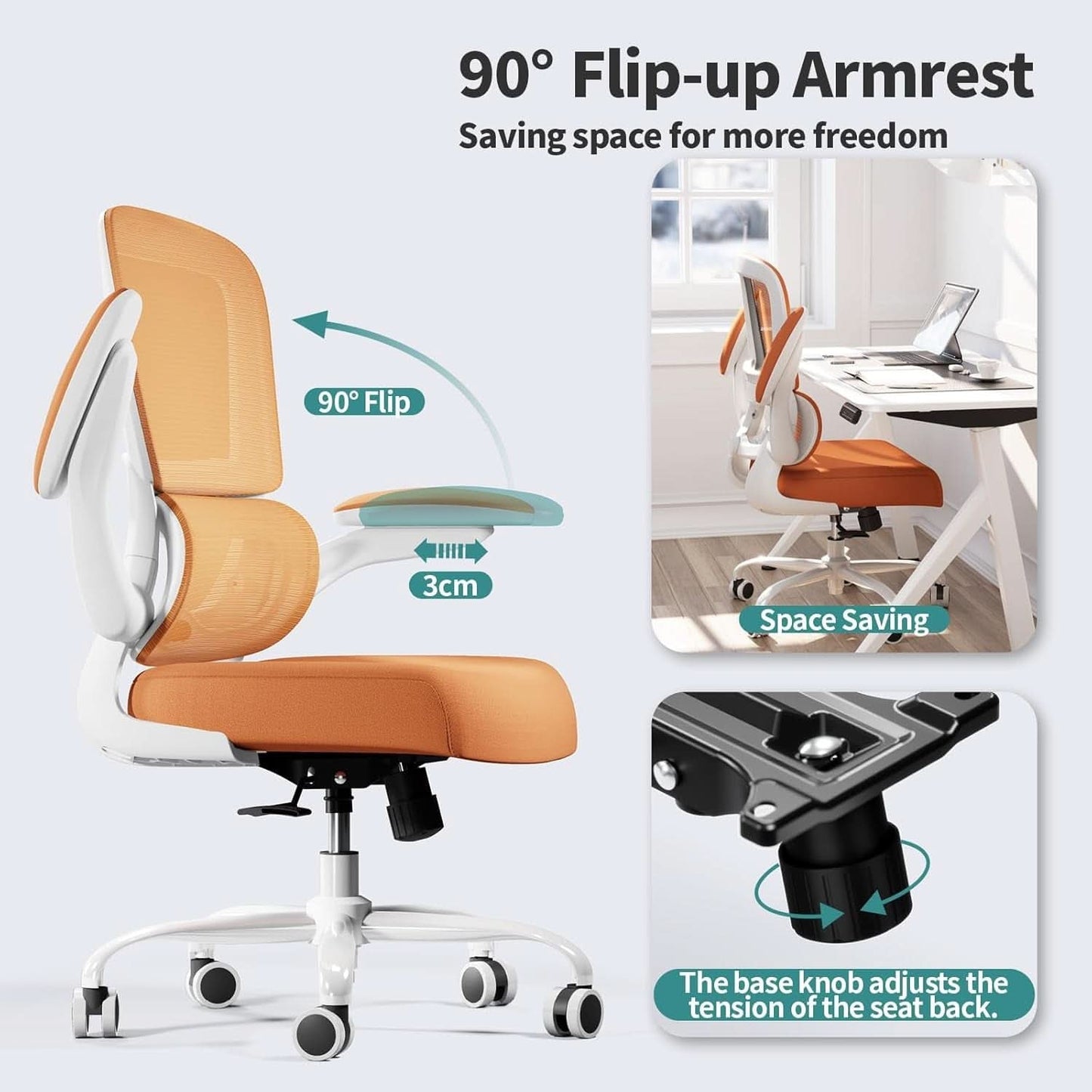 Ergonomic Office Chair With Adjustable Lumbar Support Orange Mesh Desk Chair
