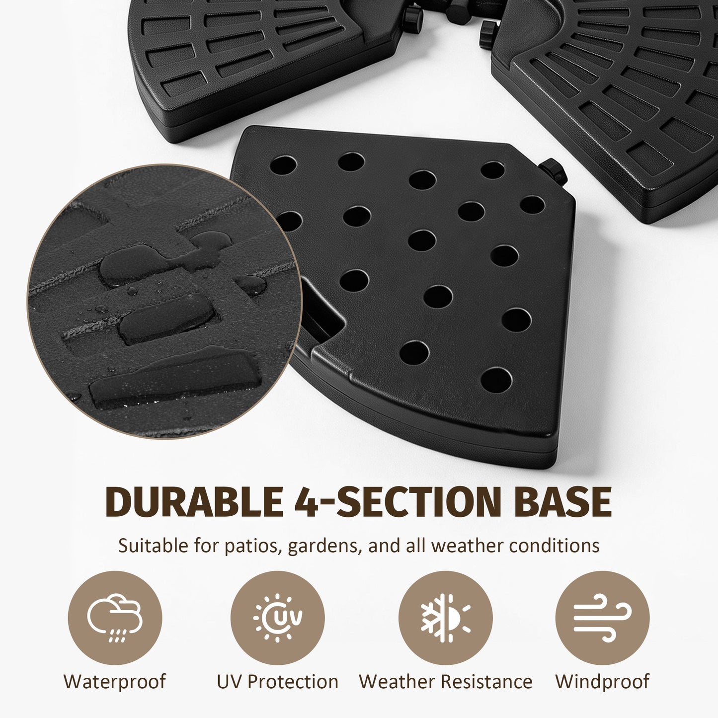 Patio Umbrella Base Fillable Black HDPE 4 Piece 220 LB Water or Sand