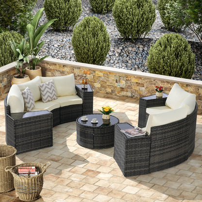 Outdoor Sectional Set PE Rattan Beige Half Moon 11pc