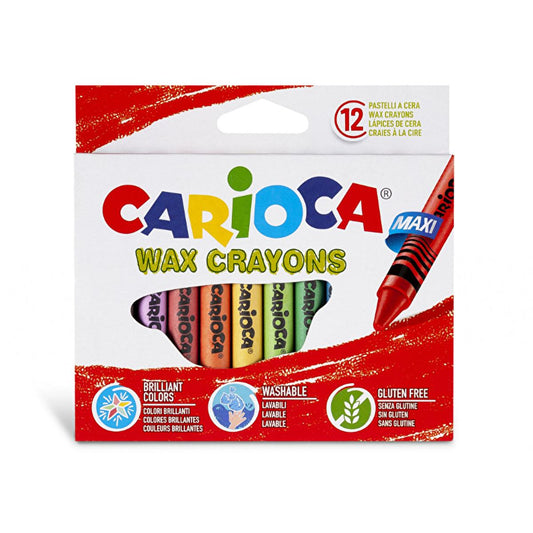 Carioca Washable Wax Crayons - 12 Maxi Pastel Colors for Kids, Non-Toxic, Vibrant, and Easy to Clean Art Supplies