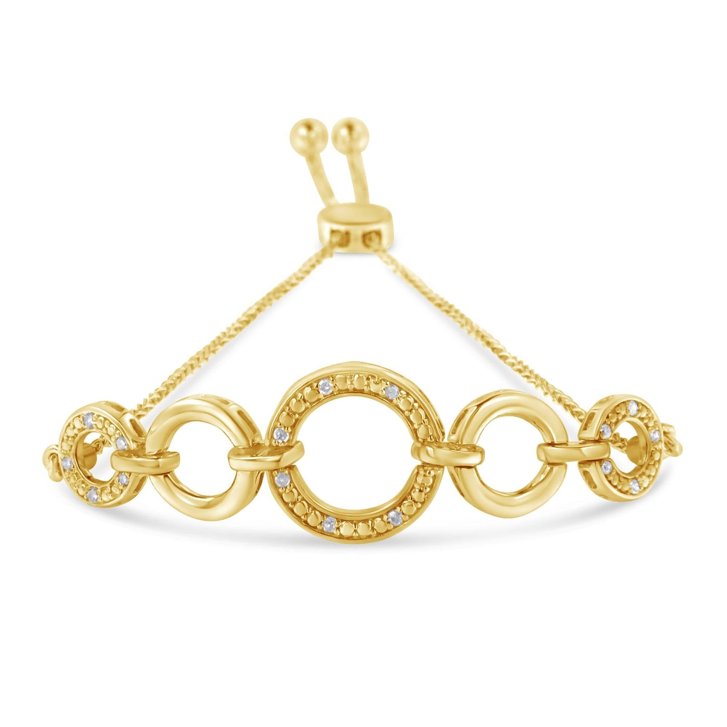 Diamond Infinity Loop Adjustable Bolo Bracelet in 14K Gold Plated Sterling Silver – 1/10 Cttw