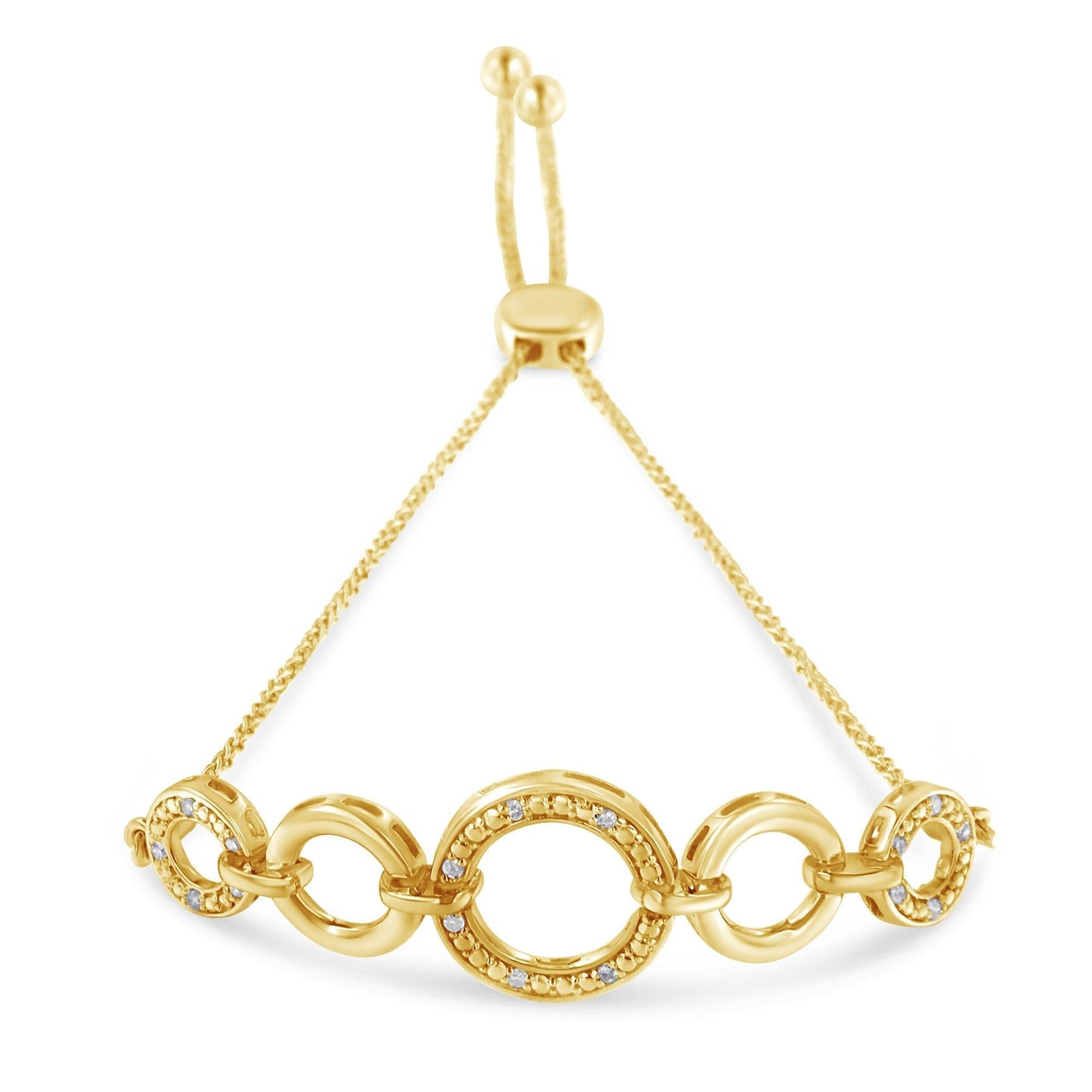 Diamond Infinity Loop Adjustable Bolo Bracelet in 14K Gold Plated Sterling Silver – 1/10 Cttw