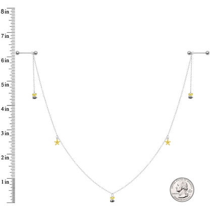 14G 9/16 Yellow Flower Bee Dangle Nipple Chain