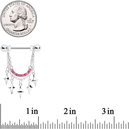 14G 9/16 Pink Gem Drama Dangle Nipple Ring Set