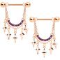 14G 9/16 Purple Gem Rose Gold Tone Drama Dangle Nipple Ring Set