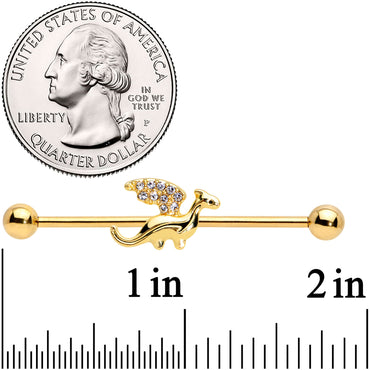 14G Clear Gem Gold Tone Dragon Industrial Barbell 38mm