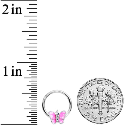 16G 3/8 Clear Gem Pink Butterfly Septum Ring