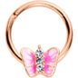 16G 3/8 Clear Gem Rose Gold Tone Pink Butterfly Septum Ring