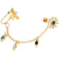 16G 1/4 Green Gem Gold Tone Angel Cuff Chain Left Cartilage