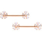 14G 9/16 White Faux Opal Rose Gold Tone Flower Barbell Nipple Set
