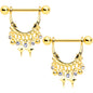 14G 5/8 Clear Gem Gold Tone Moons Dangle Nipple Ring Set