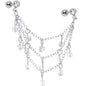 16G 1/4 Clear Gem Clear Cube Triple Dangle Cartilage Chain Earring