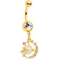 Clear Gem Gold Tone White Faux Opal Saturn Moon Dangle Belly Ring