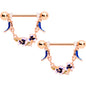 14G 9/16 Rose Gold Tone Bluebird Flower Dangle Nipple Ring Set