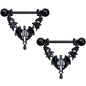 14G 9/16 Black Winged Skeleton Halloween Dangle Nipple Ring Set