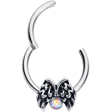 16G 3/8 Aurora Gem Holiday Angels Wings Hinged Segment Ring