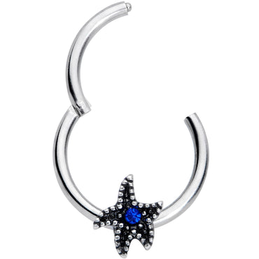 16G 3/8 Blue Gem Super Starfish Nautical Hinged Segment Ring
