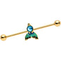 14G Gold Tone Blue Green Mermaid Tail Industrial Barbell 38mm