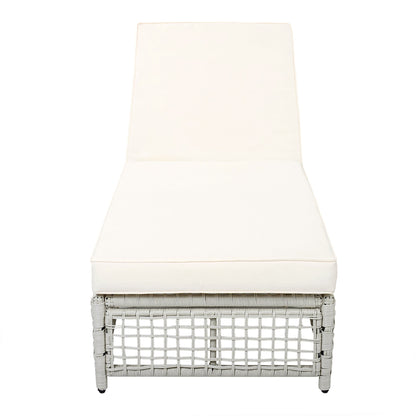 Outdoor Lounge Chair, 5-Position Adjustable Rattan Chaise with Cushion and