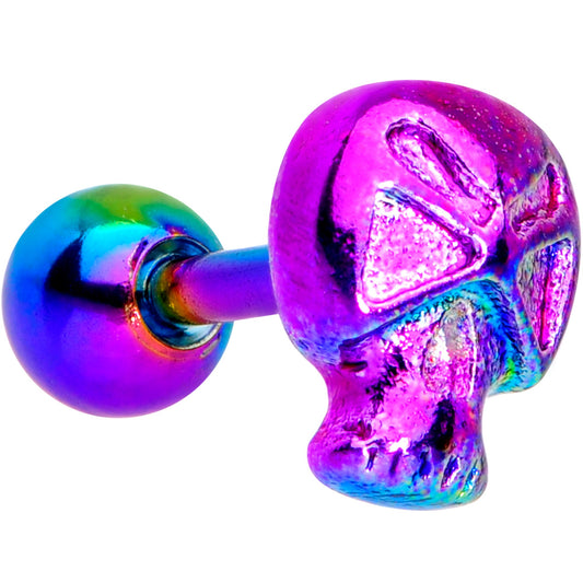 16G 1/4 Rainbow Plated Scary Skull Cartilage Tragus Earring