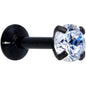 18G 1/4 CZ Gem Black 3mm Threadless Push In Labret Tragus