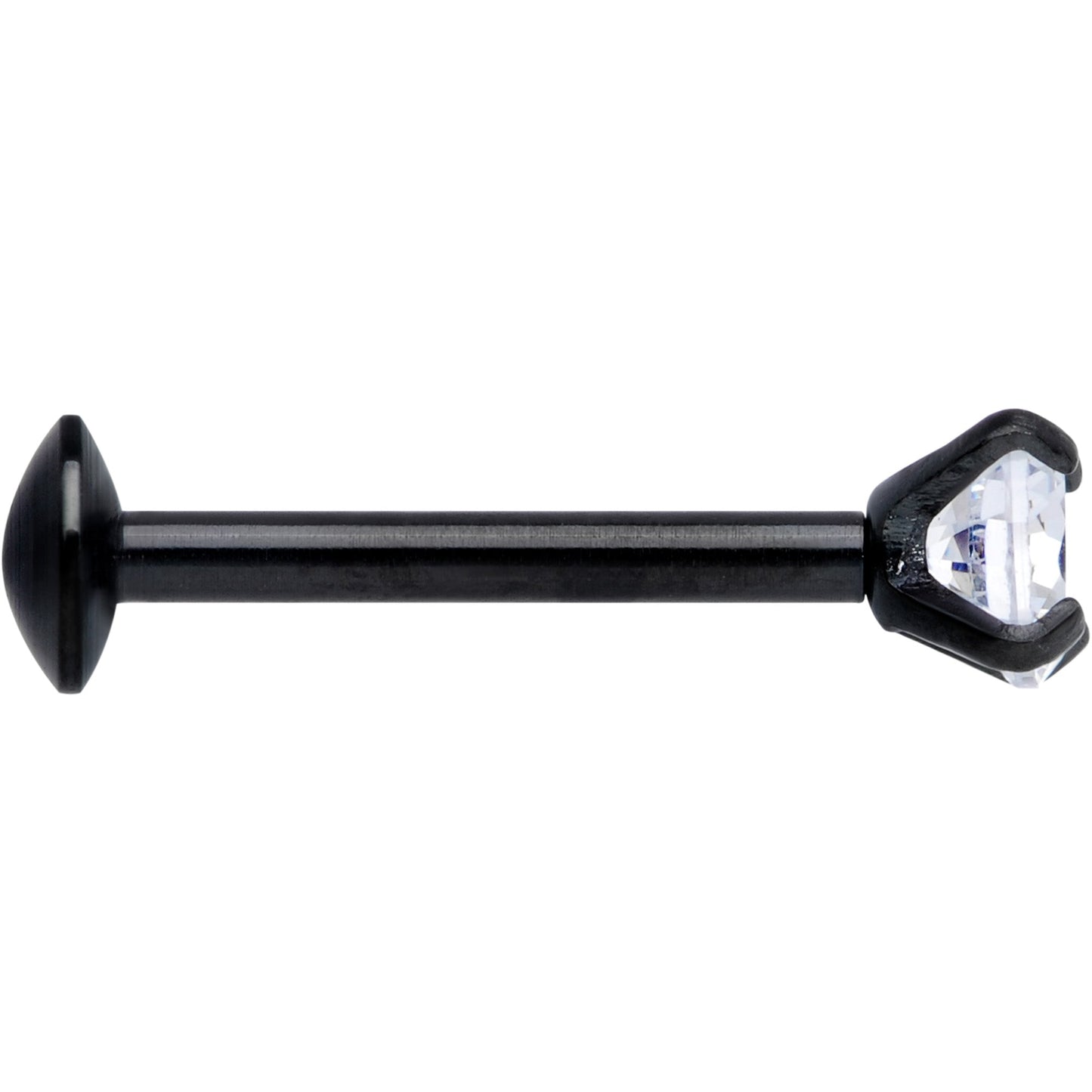 18G 5/16 CZ Gem Black 3mm Threadless Push In Labret Tragus