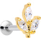 16G 1/4 CZ Gem Gold PVD Leaf Threadless Push In Labret Tragus