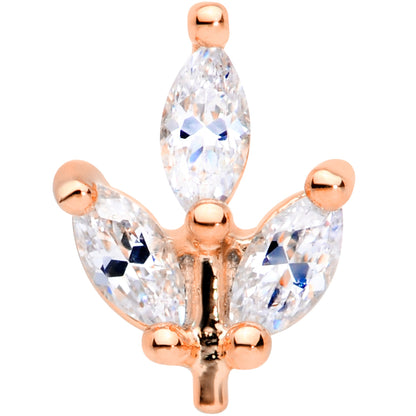 16G 1/4 CZ Rose Gold PVD Leaf Threadless Push In Labret Tragus