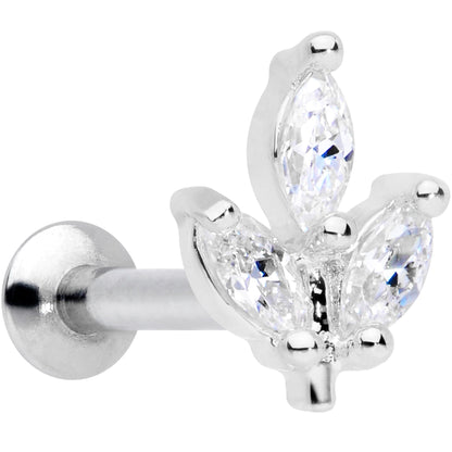 16G 5/16 CZ Gem Leaf Threadless Push In Labret Tragus