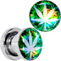 Green Hologram Marijuana Weed Leaf Screw Fit Plug Set 6G to 1 Inch