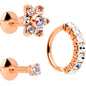 16G Clear CZ Gem Rose Gold Tone Cartilage Labret Closure Ring Set of 3