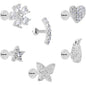 16G 1/4 CZ Gem Internal Thread Labret Tragus Set of 6
