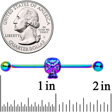 14G Rainbow Plated Scary Skull Industrial Barbell 38mm