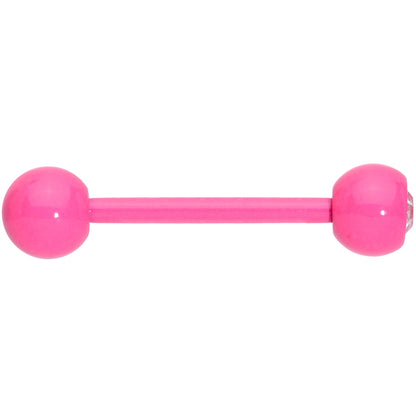 Clear Gem Pink Barbell Tongue Ring